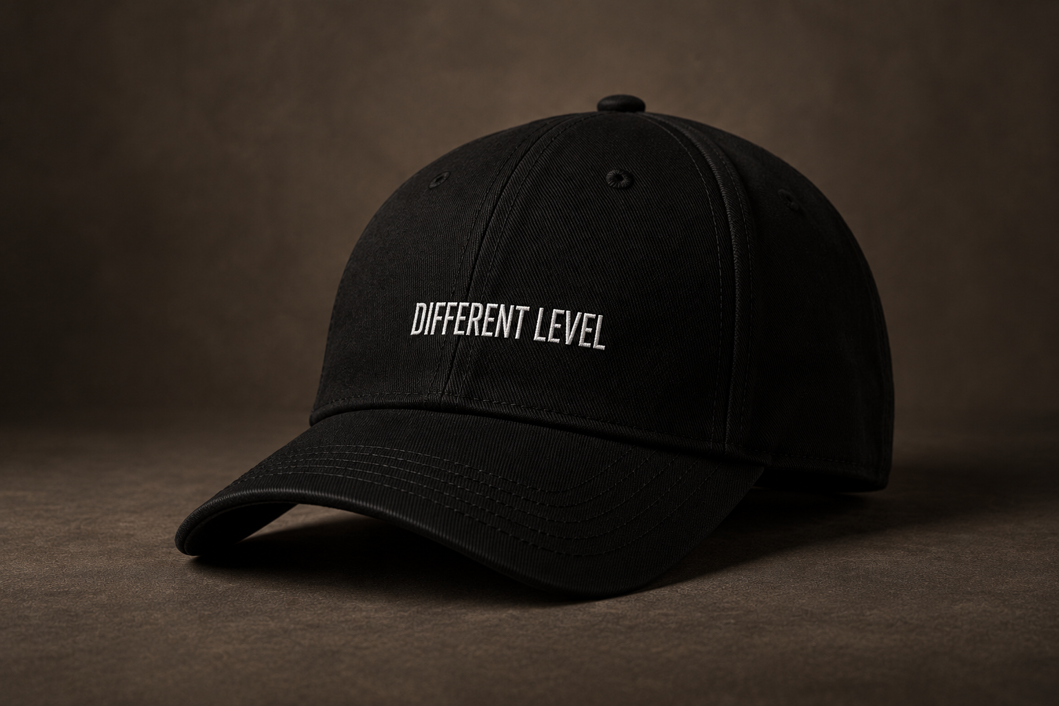Different Level Accessories category campaign featuring a black Different Level cap.